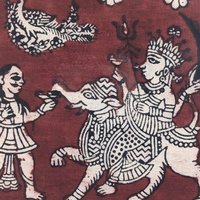Vintage Framed Painting | Indian Folk Art | Hindu Deities | Textile Art | Wall Decor | Elephant & Peacock | 15.5"