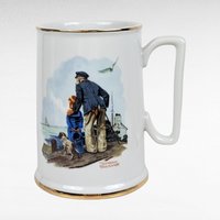 Vintage Norman Rockwell Mug and Bell Set, Seafarers Collection, Collectible Mugs, Kitchen Decor, Gift for Dad