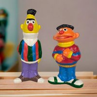 Vintage Ceramic Bert and Ernie Sesame Street Figurines, Hand-Painted Collectible Figures, Children's Room Decor, Nostalgic Gift