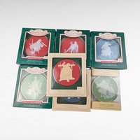 Vintage Hallmark Norman Rockwell Cameo Ornaments - 7 Piece Lot with Boxes - Collectible Christmas Decor