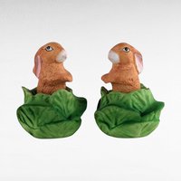 Vintage Bunny Figurines, Pair of Bunnies in Lettuce, Ceramic Bunnies,  Easter Decor, Spring Decor,  Collectible Figurines