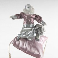 Vintage 6 Inch Harlequin Doll, Pink and Silver Jester Doll on Pillow, Collectible Clown Doll, Unique Gift for Collectors
