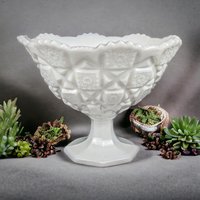 Vintage Westmoreland Old Quilt Milk Glass Bowl | Pedestal Bowl | Candy Dish | Collectible Glassware