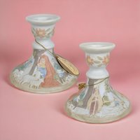 Pair of Lefton Christopher Collection Nativity Candle Holders | 03430 | Vintage Christmas Decor