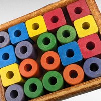 Vintage Playskool Colorol Wagon with Blocks | Wooden Pull Toy | Classic Toy | 1950s Toy | Educational Toy