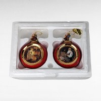 Pair Vintage 1999 Bradford Exchange Norman Rockwell Porcelain Christmas Ornaments, "Is He Coming Yet?" & Santa's Workshop, 4 1/4 Inches