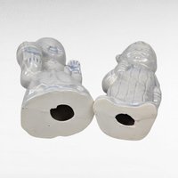Pair of Vintage Ceramic Christmas Figurines, Man and Woman in Pajamas, Hand-Painted, Blue Tint, 7 Inches