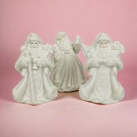 Set of 3 Vintage K's Collection Bisque Santa Figurines, 6 Inches Tall, White, Christmas Decor