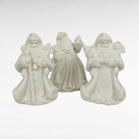 Set of 3 Vintage K's Collection Bisque Santa Figurines, 6 Inches Tall, White, Christmas Decor