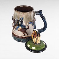 Vintage Stoneware Lidded Stein, Native American Horse Riders, Figural Lid, 9 Inches