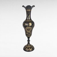 Vintage Brass Vases from India, Black and Gold, Floral Etched, 11 3/4" Tall, Pair, Home Decor, Boho Chic