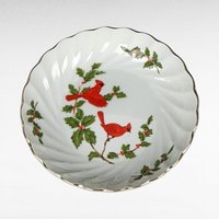 Vintage Lefton Cardinal Christmas Dishes, 6-Piece Set, Porcelain Plates, Leaf Dish, Trinket Dish, Holiday Decor, 1984