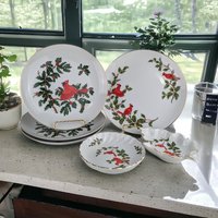 Vintage Lefton Cardinal Christmas Dishes, 6-Piece Set, Porcelain Plates, Leaf Dish, Trinket Dish, Holiday Decor, 1984