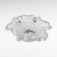 Vintage Fenton Violets in the Snow Milk Glass Dish | Ruffled Candy Dish | Trinket Dish | Collectible Glassware