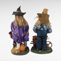 Vintage 13" Fabric Mache Scarecrow and Witch Figurines | Halloween Decor | Fall Decor | Collectible Figurines
