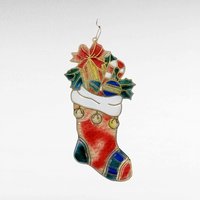 Vintage Christmas Decorations | Plastic Stained Glass Ornaments, Thomas Nast Santa Fabric Print | Wall Hanging Decor Lot