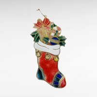 Vintage Christmas Decorations | Plastic Stained Glass Ornaments, Thomas Nast Santa Fabric Print | Wall Hanging Decor Lot