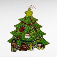 Vintage Christmas Decorations | Plastic Stained Glass Ornaments, Thomas Nast Santa Fabric Print | Wall Hanging Decor Lot