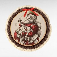 Vintage Christmas Decorations | Plastic Stained Glass Ornaments, Thomas Nast Santa Fabric Print | Wall Hanging Decor Lot