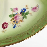 Vintage Tirschenreuth Bavaria Serving Tray | 4-Part Divided Dish | Green with Gold and Floral Décor | 10 3/4 Inch
