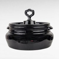 Vintage L.E. Smith Mt. Pleasant Black Glass Bean Pot with Lid | Black Amethyst Glassware |  Collectible Kitchenware | Serving Dish