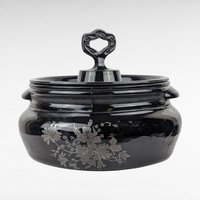 Vintage L.E. Smith Mt. Pleasant Black Glass Bean Pot with Lid | Black Amethyst Glassware |  Collectible Kitchenware | Serving Dish