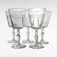 Vintage Rock Sharpe Jefferson Water Glasses, Set of 5, 7" Tall, Clear Etched Glassware, Mid-Century Modern Barware, Retro Drinking Glasses
