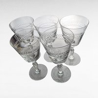 Vintage Rock Sharpe Jefferson Water Glasses, Set of 5, 7" Tall, Clear Etched Glassware, Mid-Century Modern Barware, Retro Drinking Glasses
