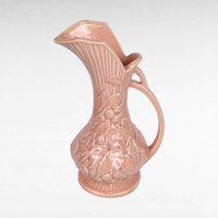 Vintage McCoy Pink Pitcher, Grape Design, 9 Inches Tall, Ceramic Vase, Mid-Century Modern, Retro Home Decor