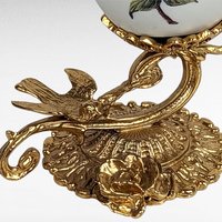 1999 Glynda Turley Floral Egg | Hand Painted Emu Egg on Gold Stand | Dogwood Blossom Art | Unique Gift for Nature Lovers