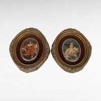 Vintage Cameo Creations Wall Decor | Sir Thomas Lawrence | John Thomas Peele | "Red Boy" & "Spring Flowers" | Oval Prints | 5.75 Inch