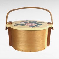 Vintage Putney Basketville Floral Basket | Hand-Painted Wooden Basket with Lid | Sewing Basket | Storage Basket | Cottagecore Decor