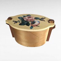 Vintage Putney Basketville Floral Basket | Hand-Painted Wooden Basket with Lid | Sewing Basket | Storage Basket | Cottagecore Decor