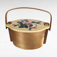 Vintage Putney Basketville Floral Basket | Hand-Painted Wooden Basket with Lid | Sewing Basket | Storage Basket | Cottagecore Decor