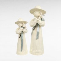 Vintage Mother Daughter Figurines | Ceramic Figurines | White with Blue Ribbon | Shabby Chic Decor | Gift for Mom