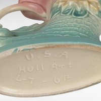 Vintage Hull Pottery Cornucopia Vase, Waterlily Design, Pink and Turquoise Vase, Art Deco Vase, Mid-Century Modern, 1940s, 6.5 Inches