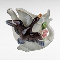 Vintage Ceramic Vases,  Watering Can Vase, Duck Vase, Iridescent Vase,  Gold Accents,  Floral Vase, Home Decor