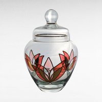 Lotus Art Glass Jar, Lidded Glass Jar, Hand-Painted Glass Jar, Floral Glass Jar, Vintage Glassware, Home Decor