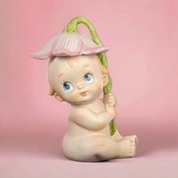 Vintage Porcelain Baby with Flower Lamp, Baby Figurine Lamp, Porcelain Lamp, Vintage Lamp, Child's Lamp