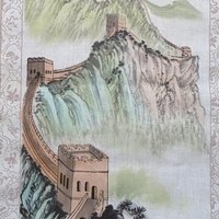 Handpainted Great Wall of China Wall Hanging, Chinese Landscape Painting, Scroll, Asian Art, Vintage Decor