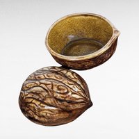 Hand Painted Walnut Trinket Box, Ceramic Walnut Bowl, Signed Bunny, Decorative Box, Unique Gift, Vintage Decor
