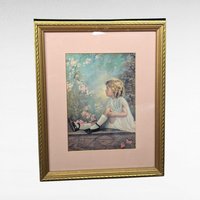 1930s Framed Prints Little Girls, "Song of the Bluebird" & "Song of the Lark," Vintage Children's Wall Art
