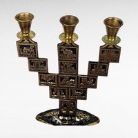 Vintage Goldtone & Black Enamel Astrological Candelabra, 3 Arm Candlestick Holder, Zodiac Candle Holder, Celestial Decor