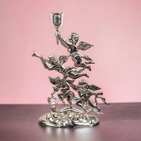 Godinger Silver Plate Candlestick, Cherub Candle Holder, Angel Candle Holder, Vintage Home Decor