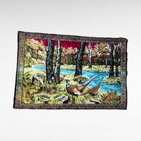 Vintage Tapestry Wall Hanging, Pheasants in Woodland Scene, Bohemian, Large Wall Art, Nature Tapestry