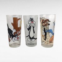 Vintage Warner Bros. Glasses, Set of 3, Looney Tunes, Sylvester, Road Runner, Cartoon Glasses, Collectible Glassware, Retro Kitchenware