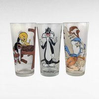 Vintage Warner Bros. Glasses, Set of 3, Looney Tunes, Sylvester, Road Runner, Cartoon Glasses, Collectible Glassware, Retro Kitchenware