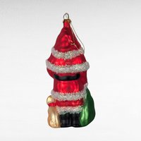 Vintage Large Glass Santa Ornament, Christmas Tree Ornament, Santa with Toys and Puppy, Holiday Decor, Figural Ornament