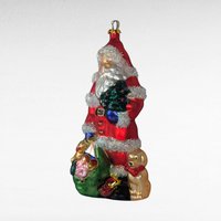 Vintage Large Glass Santa Ornament, Christmas Tree Ornament, Santa with Toys and Puppy, Holiday Decor, Figural Ornament