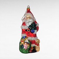 Vintage Large Glass Santa Ornament, Christmas Tree Ornament, Santa with Toys and Puppy, Holiday Decor, Figural Ornament